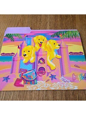 Vintage Lisa Frank Casey & Caymus File Folder Sand Castle Golden Puppies
